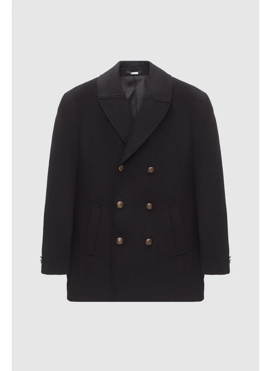 D'S DAMAT Ds Damat Regular Fit Black Sailor Metal Button Detail Cashmere Coat 1HF08ORT10005