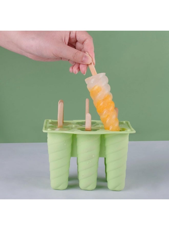 Food-grade, easy-release, reusable silicone ice cream/popsicle mold for children (green, spiral design) - Image 3