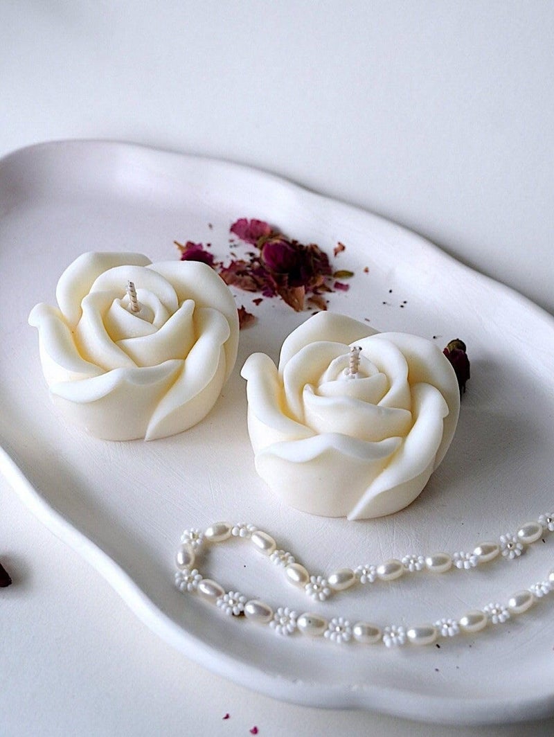 PICKKART Decorative Rose-Shaped Floating Candles, White, Set of 3, Handmade (3) - Image 3