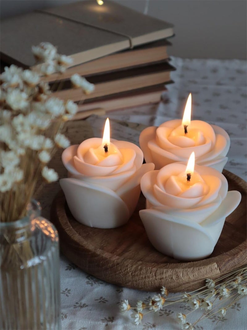 PICKKART Decorative Rose-Shaped Floating Candles, White, Set of 3, Handmade (3) - Image 2