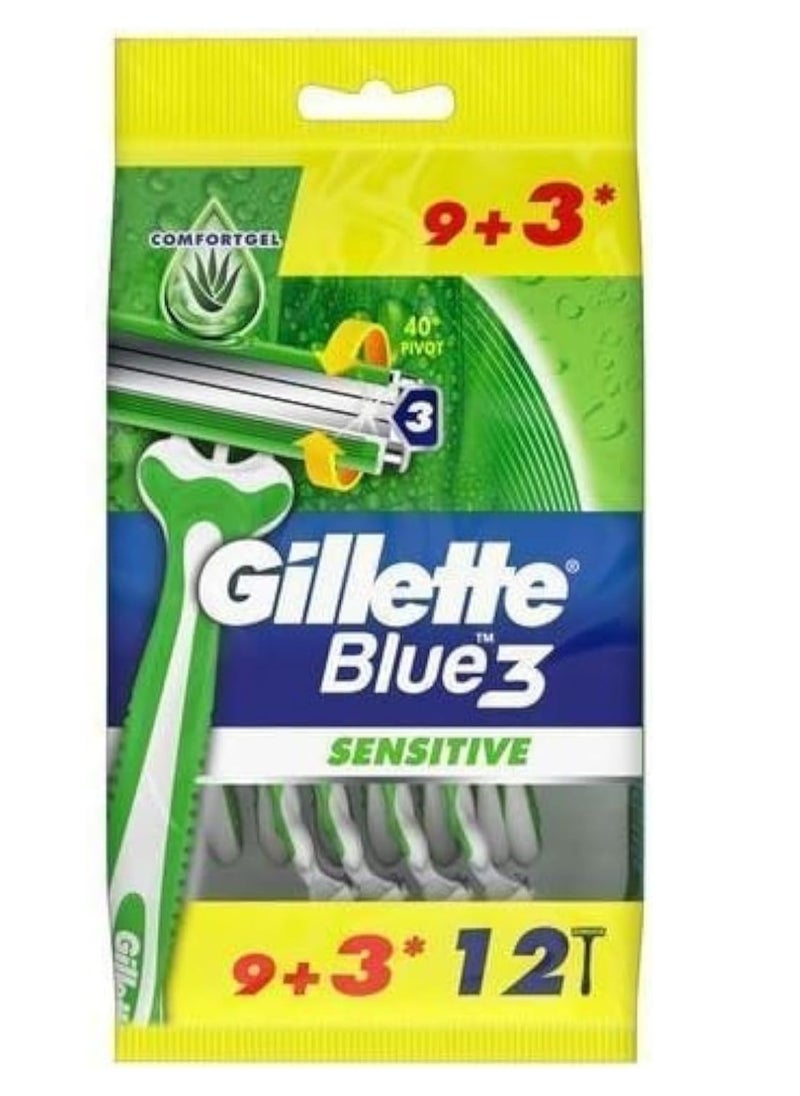 Gillette Gillette Men's Blue 3 Sensitive Comfort Gel Disposable Razors, 12 Count  - Image 1
