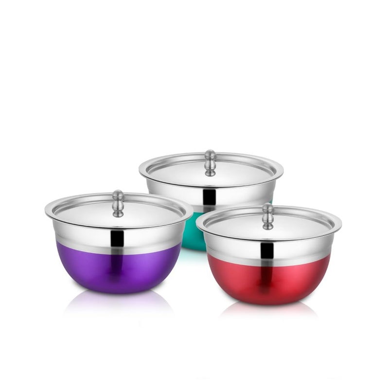 Shri & Sam Shri & Sam Stainless Steel Serving Bowl with Stainless Steel Lid, 3 Pieces, Silver (Infinity)  - Image 1