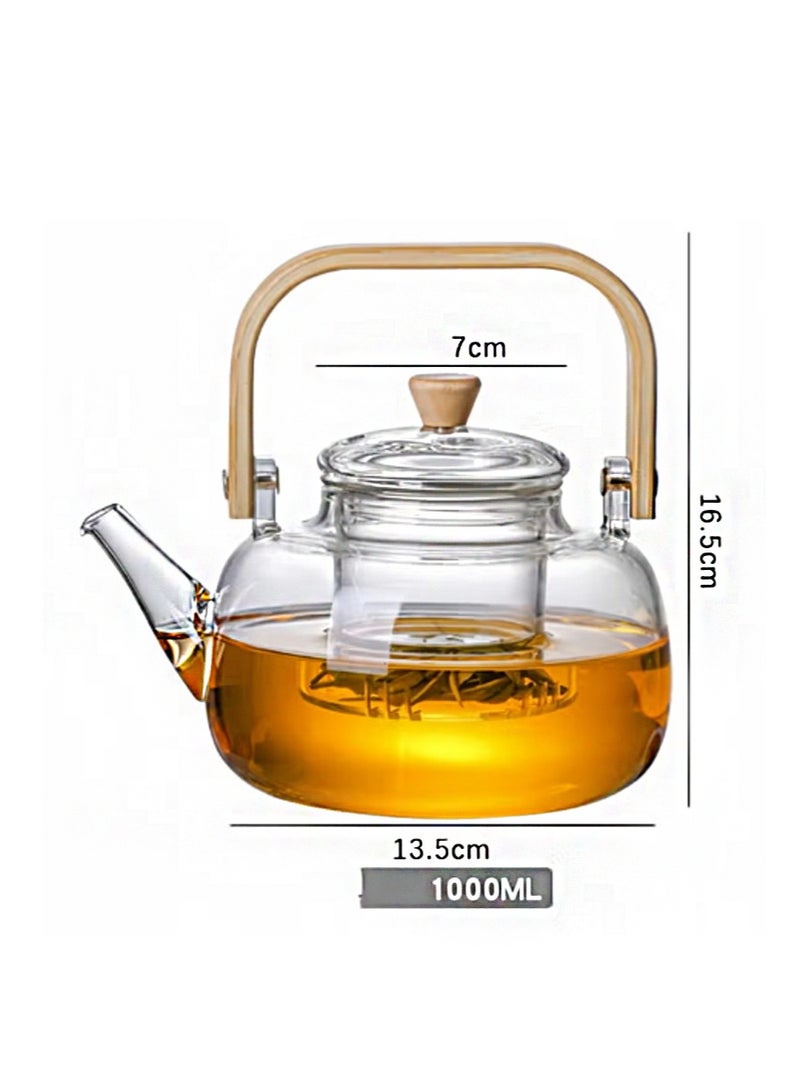 EZSOZO 1000ml Glass Teapot with Glass Strainer，Suitable for Loose Tea leaves，Stovetop usable，Bamboo Handle (Braided Handle) - Image 2