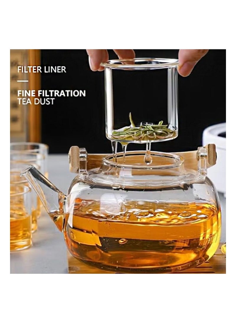 EZSOZO 1000ml Glass Teapot with Glass Strainer，Suitable for Loose Tea leaves，Stovetop usable，Bamboo Handle (Braided Handle) - Image 3