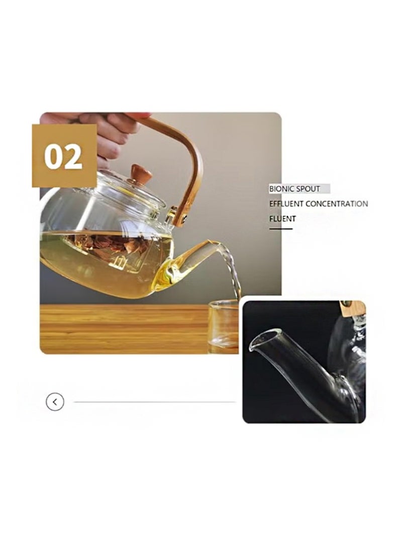 EZSOZO 1000ml Glass Teapot with Glass Strainer，Suitable for Loose Tea leaves，Stovetop usable，Bamboo Handle (Braided Handle) - Image 5
