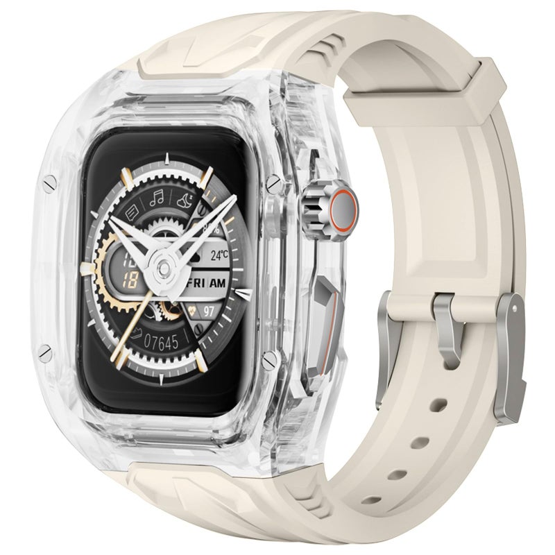 Delidigi for Apple Watch Band with Clear Case 45mm44mm Rugged Shockproof Sport Strap with Transparent PC Bumper Cover Compatible with Apple Watch Series 987SE3SE2654 Men - Image 2