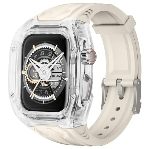 Delidigi for Apple Watch Band with Clear Case 45mm44mm Rugged Shockproof Sport Strap with Transparent PC Bumper Cover Compatible with Apple Watch Series 987SE3SE2654 Men - Image 1