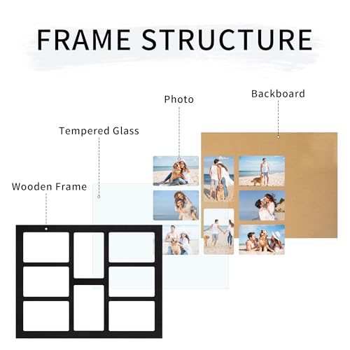 YESKAY 4x6 Collage Picture Frame - 8 Opening 4 x 6 Photo Frames Display,Multiple Family Photo Collage Frames with Real Glass for Wall Decor,Rustic Black 1 Pack(OD:13X17in) - Image 3