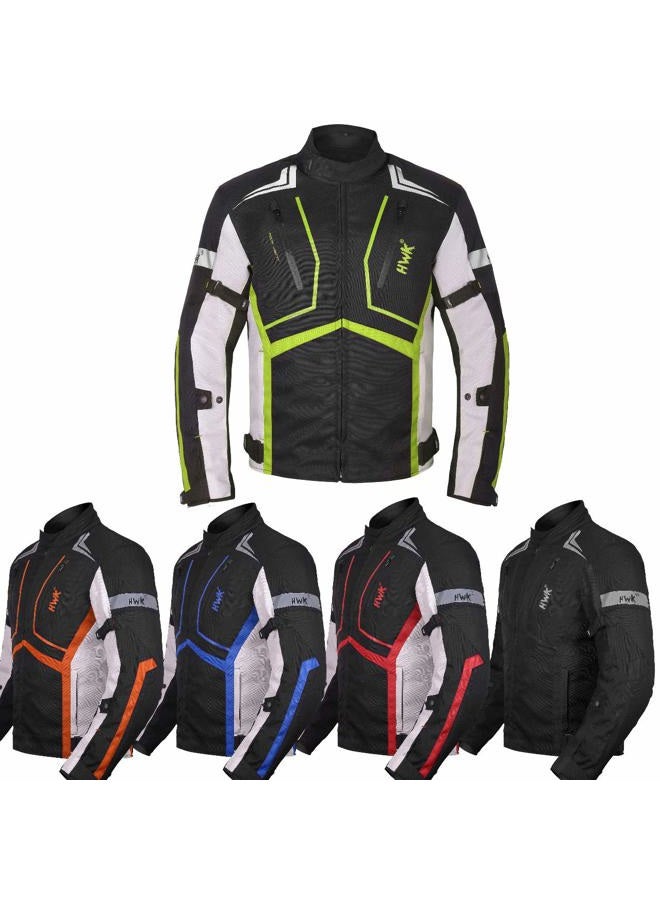 HWK Motorcycle Jacket for Men and Women Scorpion with Cordura Fabric for Enduro Motorbike Riding and Armor Foam Padding for Impact Protection, Dual Sport Motorcycle Jacket - Hi-Vis Green, Large - Image 1