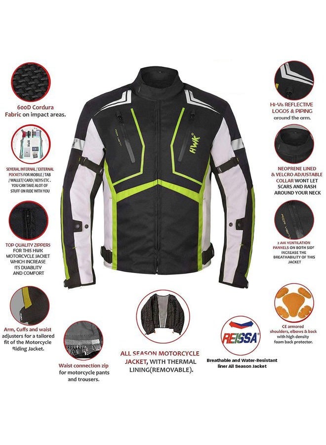 HWK Motorcycle Jacket for Men and Women Scorpion with Cordura Fabric for Enduro Motorbike Riding and Armor Foam Padding for Impact Protection, Dual Sport Motorcycle Jacket - Hi-Vis Green, Large - Image 2