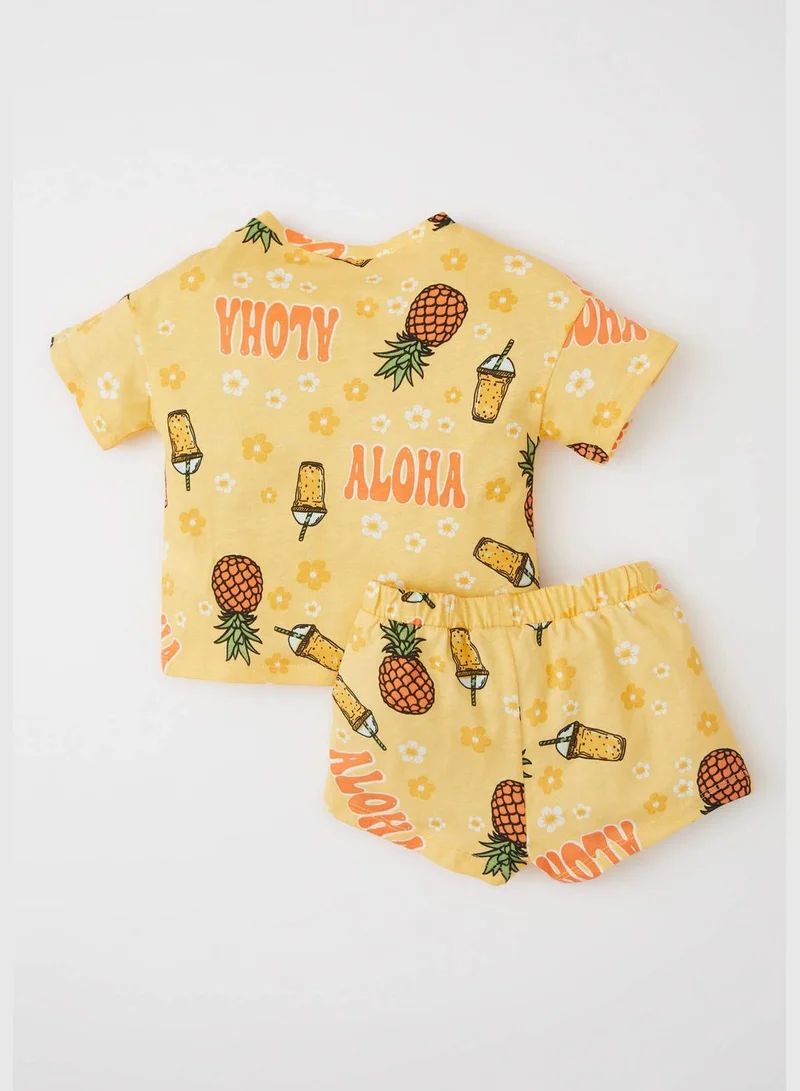 DeFacto 2 Pieces BabyGirl Regular Fit Bike Neck Short Sleeve Knitted Set