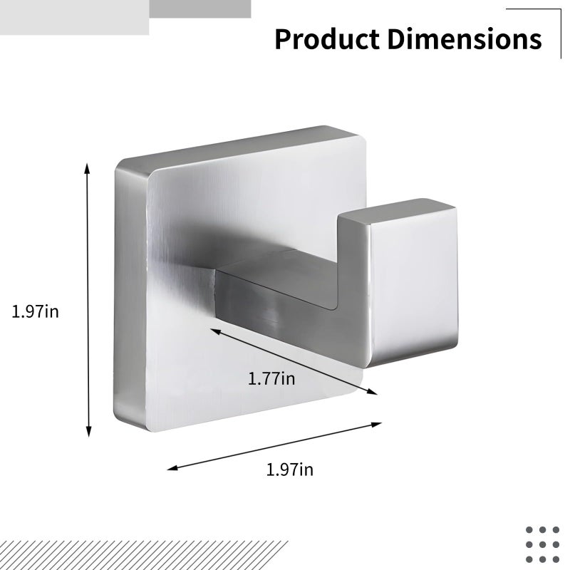 Set of 4 Square Stainless Steel Wall Hooks for Bathroom Kitchen Wall Mount - Image 4