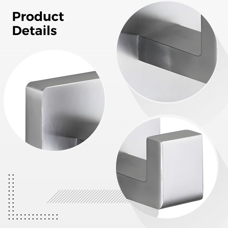 Set of 4 Square Stainless Steel Wall Hooks for Bathroom Kitchen Wall Mount - Image 3