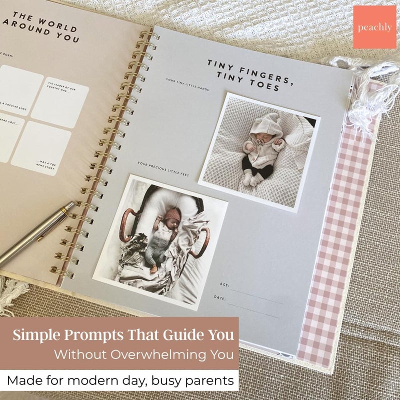 Peachly Unisex Baby Memory Book – Minimalist Baby First Year Keepsake for Milestones, Aesthetic Modern Scandi Baby Book – Gender Neutral, Linen Scrapbook (Charlie) - Image 4