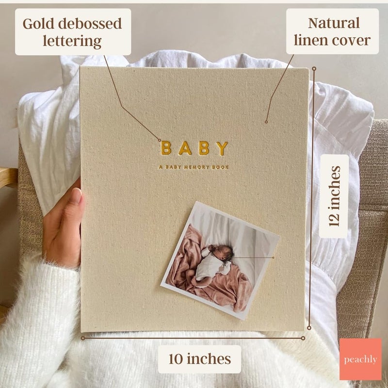 Peachly Unisex Baby Memory Book – Minimalist Baby First Year Keepsake for Milestones, Aesthetic Modern Scandi Baby Book – Gender Neutral, Linen Scrapbook (Charlie) - Image 3
