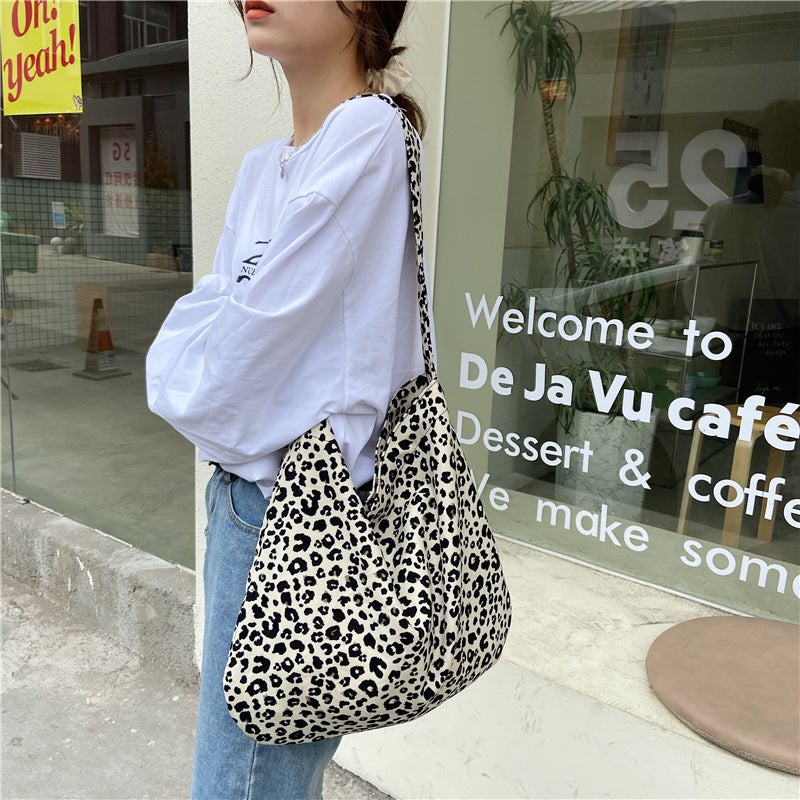 Women's Leopard Print Canvas Large Capacity Shoulder Tote Bag - Image 1