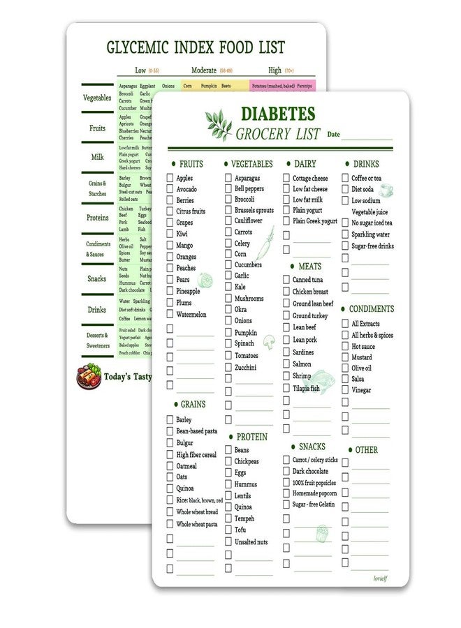 lovielf Reusable Diabetes Grocery Shopping List Food Chart & Meal Planner and Glycemic Index Diabetes Management | Double Sided Erasable material A4 size - Image 1