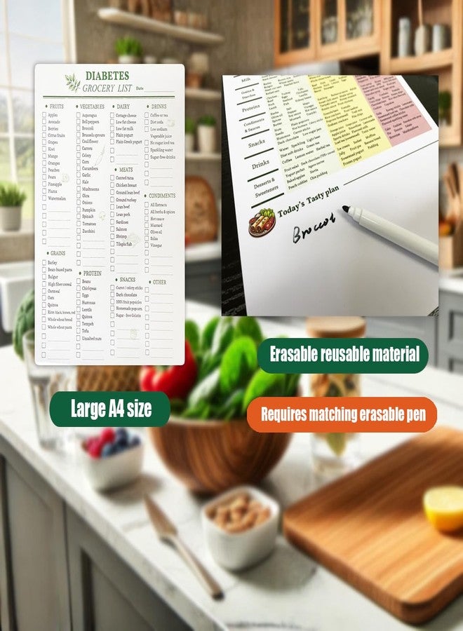 lovielf Reusable Diabetes Grocery Shopping List Food Chart & Meal Planner and Glycemic Index Diabetes Management | Double Sided Erasable material A4 size - Image 3
