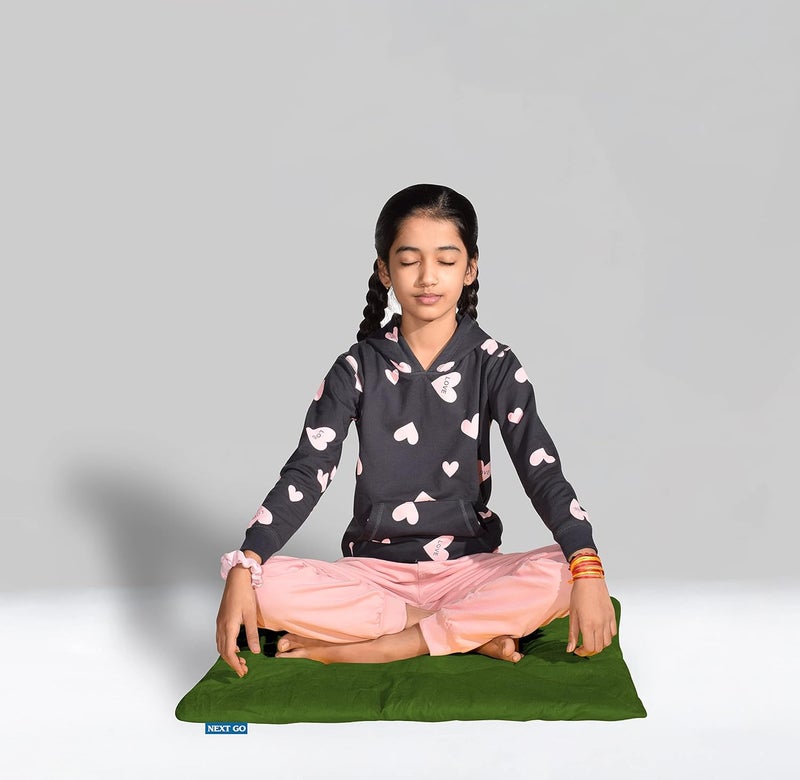 NEXTGO Pooja Aasan Extra Thick Gaddi Style Velvet Cloth Gifts Katha Havan Shaadi Long Time Comfort Soft Prayer Floor Sitting Mat Big Size 27X 27 INCH English Green 2 - Image 5