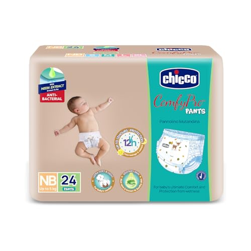 Chicco Comfy-Pro Pant Style Baby Diapers | Anti-bacterial benefits | Ultra Soft & 12hrs protection | Wetness indicator & Disposing Tapes - New Born, 24 Count, Upto 5kg - Image 1