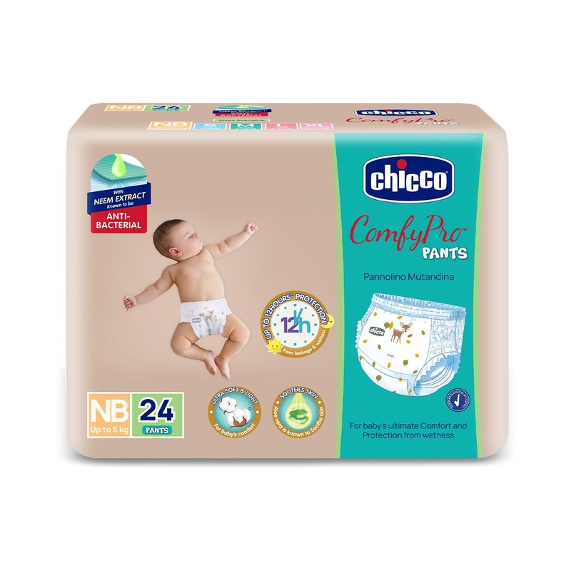 Chicco Comfy-Pro Pant Style Baby Diapers | Anti-bacterial benefits | Ultra Soft & 12hrs protection | Wetness indicator & Disposing Tapes - New Born, 24 Count, Upto 5kg - Image 5