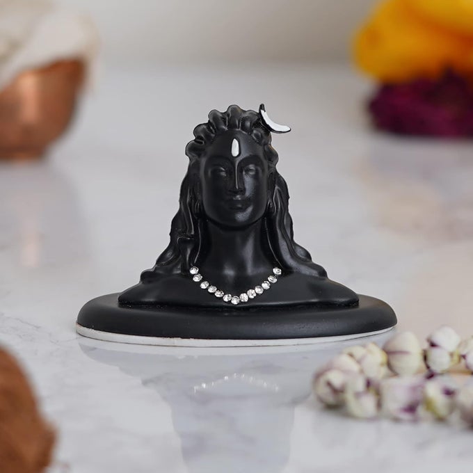 PREMIUM METAL ADIYOGI SHIVA STATUE FOR HOME AND CAR DASHBOARD SELF ADHESIVE 25 IN BLACK