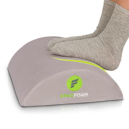ErgoFoam Ergonomic Under Desk Foot Rest Premium Velvet Soft Foam Footrest Most Comfortable for Lumbar Back Knee Pain Rocker Grey
