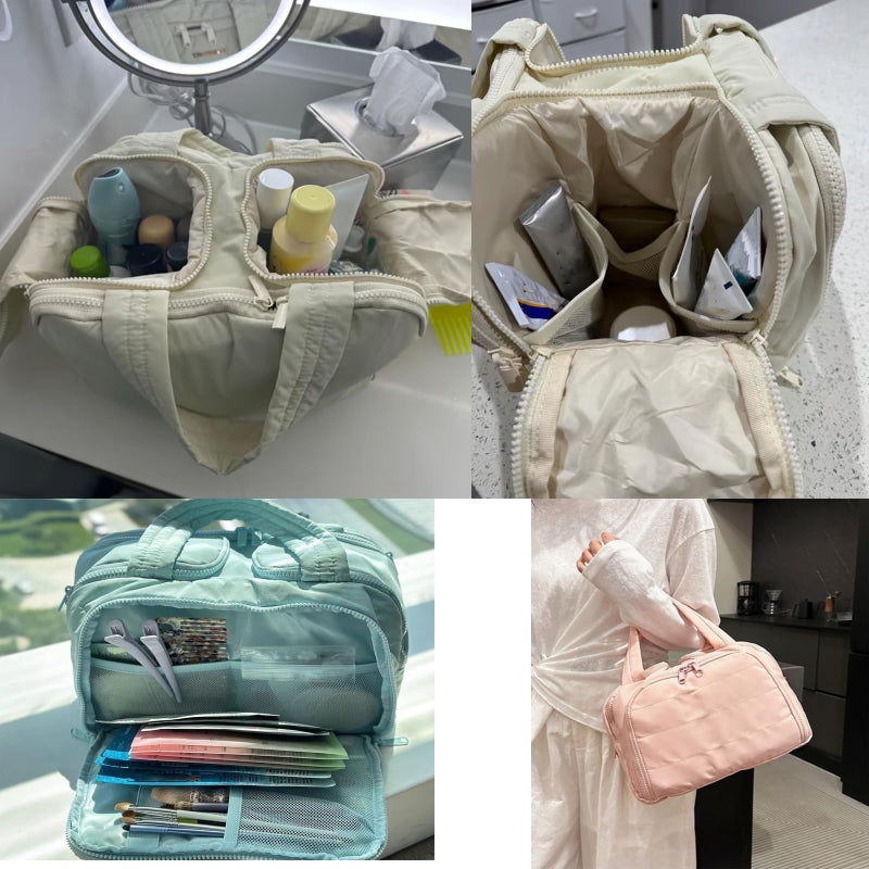 Yellow Large Capacity Travel Cosmetic Bag 4 in 1 Waterproof Puffy Makeup Organizer Dry Wet Separation - Image 5