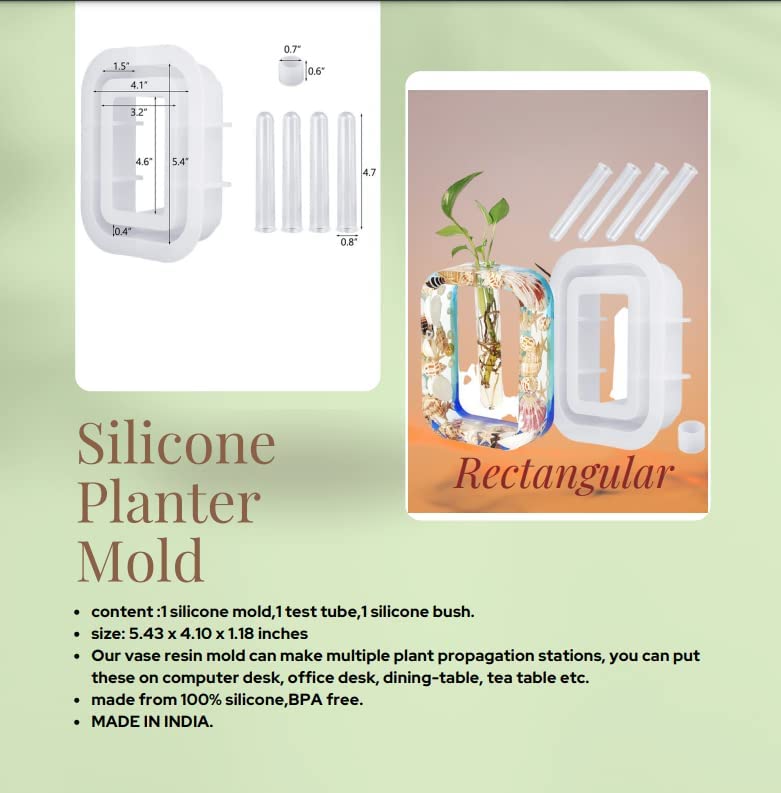 Eoast Silicone Resin Planter Propagation Vase Casting Mould with 1 Test Tubes for HydroponicFlowers Rectangle Shape - Image 2