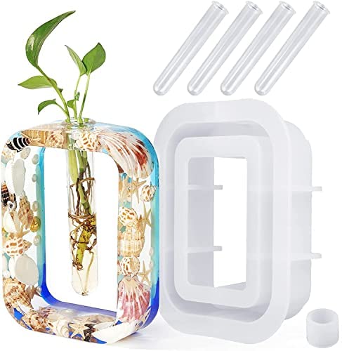 Eoast Silicone Resin Planter Propagation Vase Casting Mould with 1 Test Tubes for HydroponicFlowers Rectangle Shape - Image 1