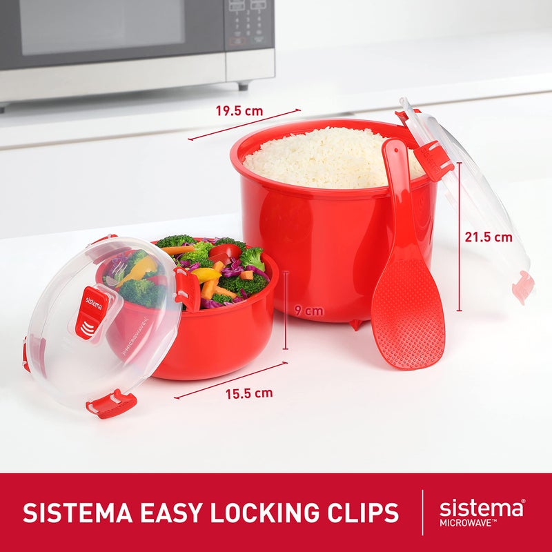 Sistema Microwave Rice Cooker and Steamer Bowl for Vegetables with Steam Release Vent, Dishwasher Safe, Red - Image 3