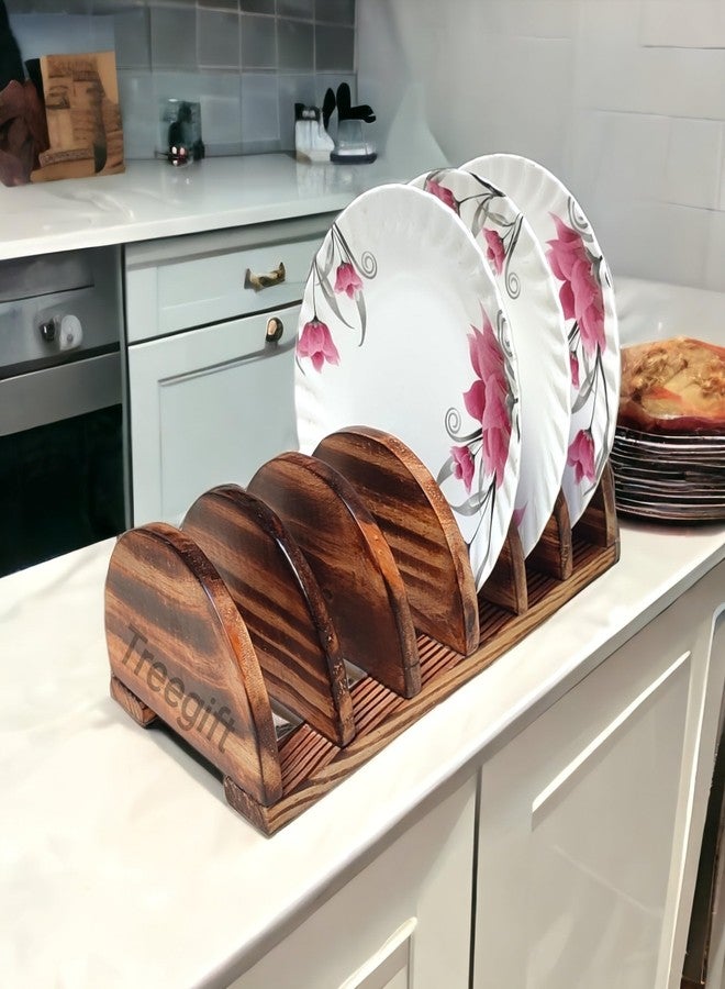 Treegift Wooden Dish Rack, Plate Stand, Utensil Holder for Modern Kitchen, Dining Table.Pinewood, Size- (11" x 6" x 3") inch - Image 1