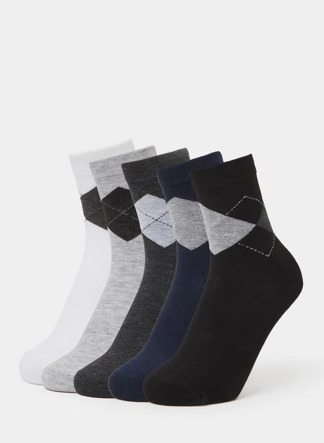 Pack of 5 - Multi-Color Geometric Print Crew Socks