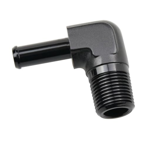 KRD PERFORMANCE Aluminum 90 Degree 38 NPT Male to 3895mm Hose Barb Push On Fitting Adapter Black - Image 1