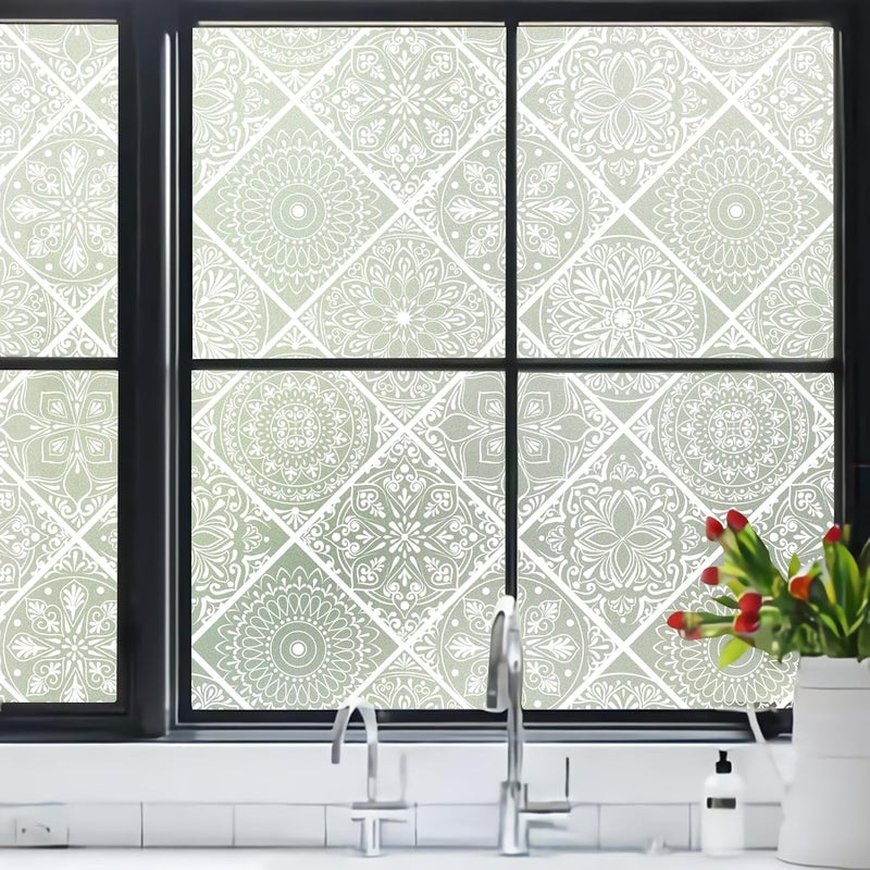 DKTIE Boho Style Stained Glass Window Film with Installation Tools, Waterproof Window Privacy Film for Bathroom Bedroom Kitchen (Stained Glass 384, 17.7" x 78.7") - Image 2