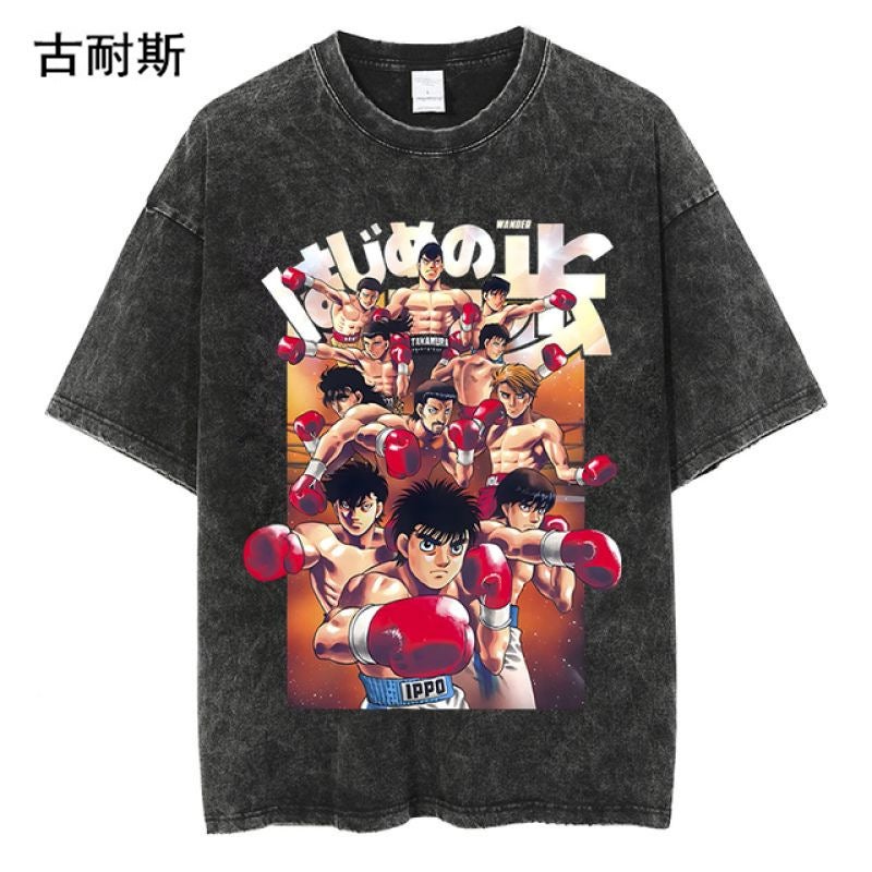 American Street Washed Old Cartoon Animation Printing Lazada Short-Sleeved T-Shirt Heavy - Image 1