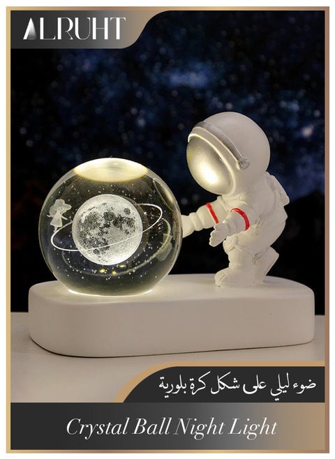 3D crystal Ball night light ,crystal glass Ball light with LED base astronaut design,Office home decor craft gifts