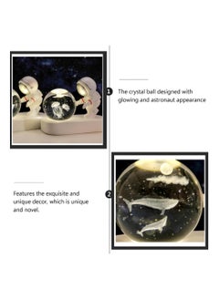 Alruht 3D crystal Ball night light ,crystal glass Ball light with LED base astronaut design,Office home decor craft gifts  - Image 5