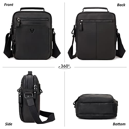HUMERPAUL Crossbody Bag Shoulder Bag for Men, Genuine Leather Man Bag Vintage Messenger Bag for Travel Work Business,Black - Image 3