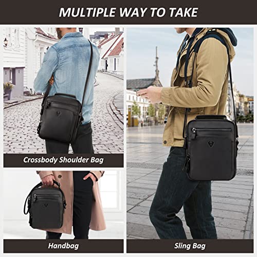 HUMERPAUL Crossbody Bag Shoulder Bag for Men, Genuine Leather Man Bag Vintage Messenger Bag for Travel Work Business,Black - Image 2