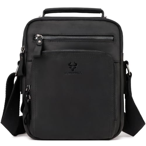 HUMERPAUL Crossbody Bag Shoulder Bag for Men, Genuine Leather Man Bag Vintage Messenger Bag for Travel Work Business,Black - Image 1