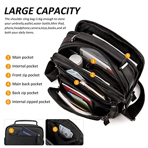 HUMERPAUL Crossbody Bag Shoulder Bag for Men, Genuine Leather Man Bag Vintage Messenger Bag for Travel Work Business,Black - Image 4