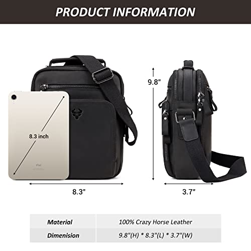 HUMERPAUL Crossbody Bag Shoulder Bag for Men, Genuine Leather Man Bag Vintage Messenger Bag for Travel Work Business,Black - Image 5