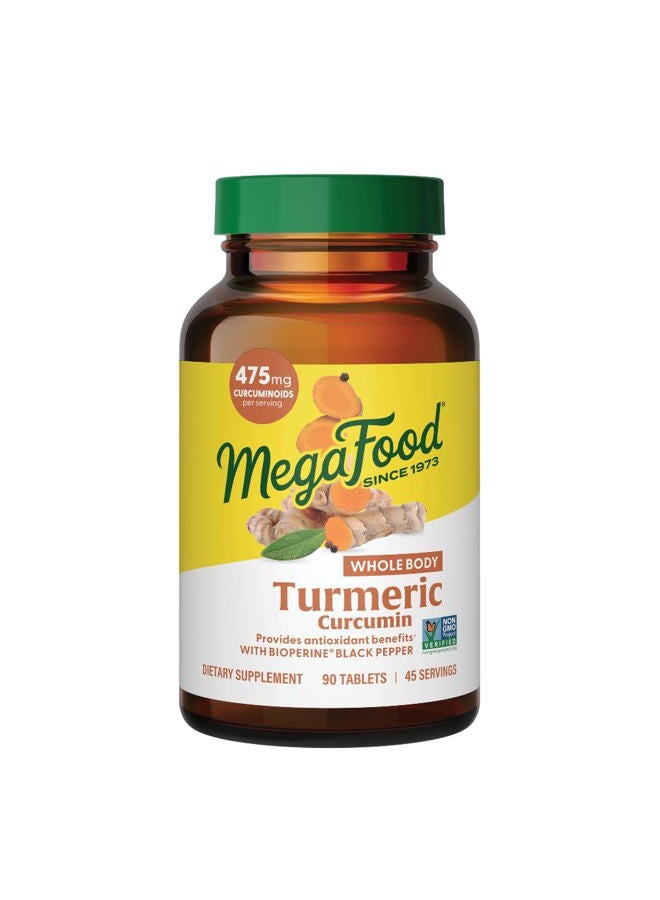 MegaFood Whole Body Turmeric Curcumin Supplement - Turmeric Supplement with Black Pepper & Vitamin C - 475 mg Curcuminoids Per Serving - Antioxidant & Immune Support - Vegan - 90 Tablets, 45 Servings - Image 1
