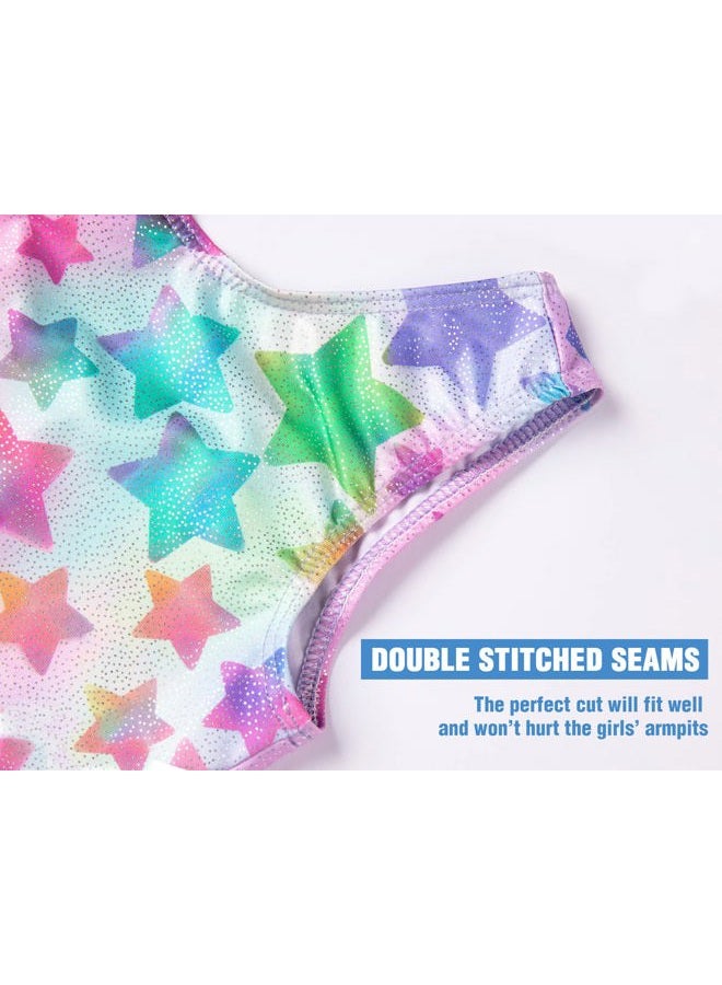 TENVDA Gymnastics Leotards for Girls 6-7 Years Old Sparkly Hot Pink Stars Print Tumbling Biketard with Shorts Unitard - Image 4