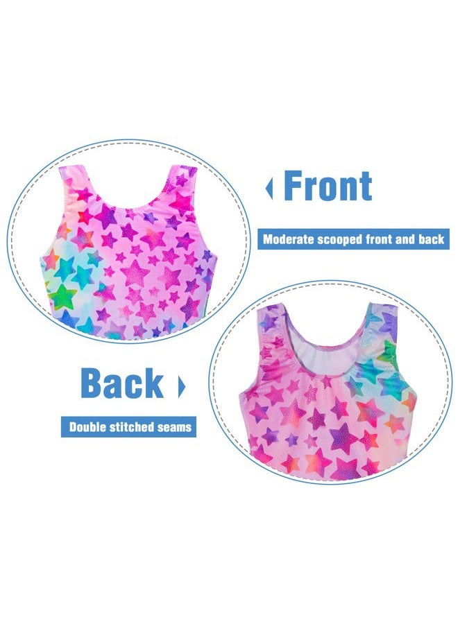 TENVDA Gymnastics Leotards for Girls 6-7 Years Old Sparkly Hot Pink Stars Print Tumbling Biketard with Shorts Unitard - Image 3