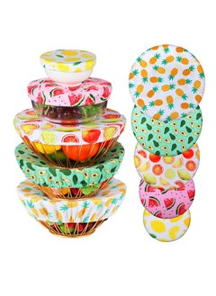 Y&D Bowl Covers Reusable in 5 Size Stretch Cloth Fabric Elastic Food Storage Cotton Bread Lids for Food Fruits Leftover (10 Pieces Summer Style)  - Image 1