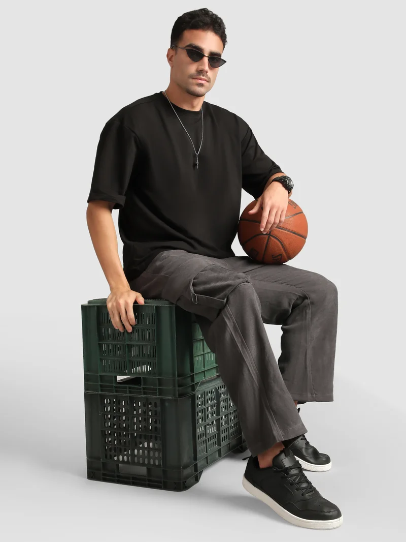 Beyoung Metal Grey Utility Buckle Pocket Cargo Pants