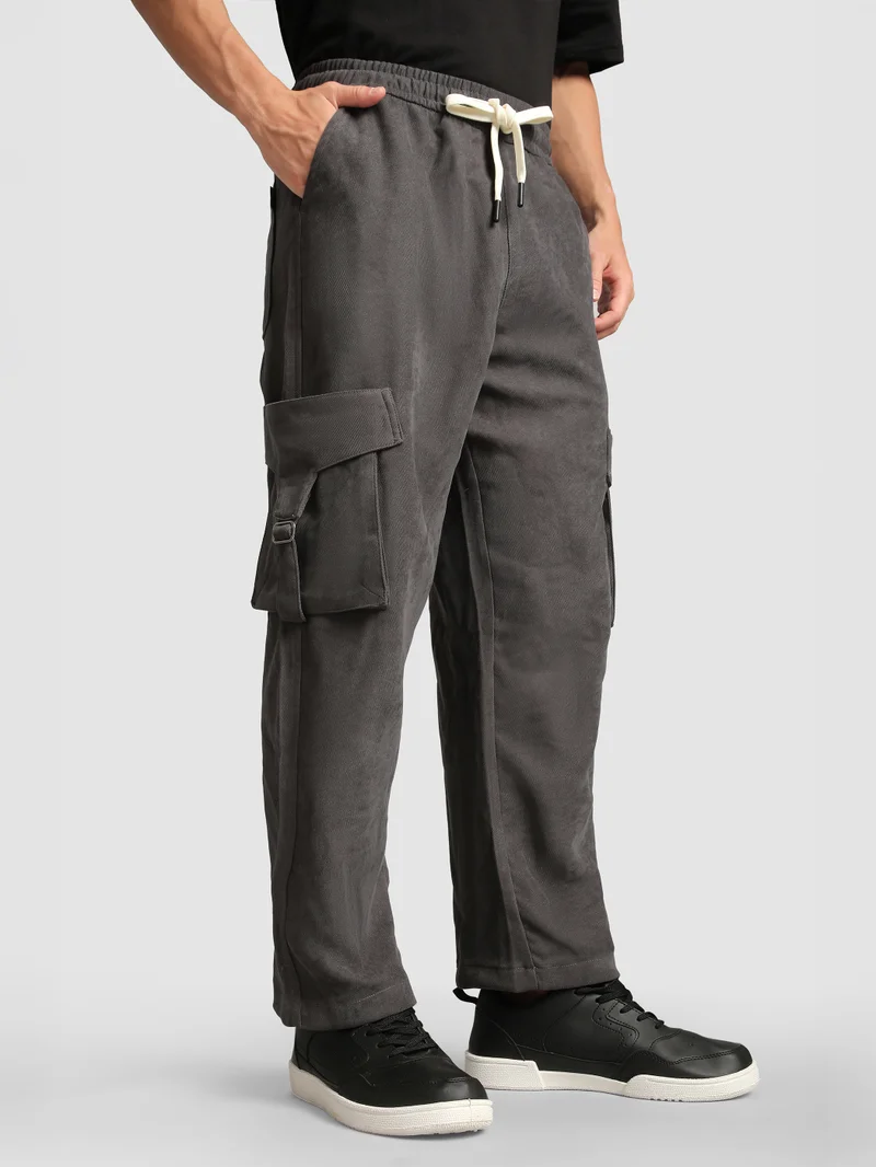 Beyoung Metal Grey Utility Buckle Pocket Cargo Pants