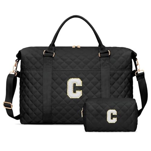 CLOUDWINGS Gifts for Women Initial Travel Duffle Bag Personalized Weekender Overnight Bags Gift for Mom Friend College Girl Graduation TeacherBlackC - Image 1